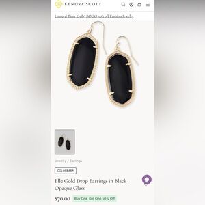 Kendra Scott Elle Gold Drop Earrings in Black Opaque Glass